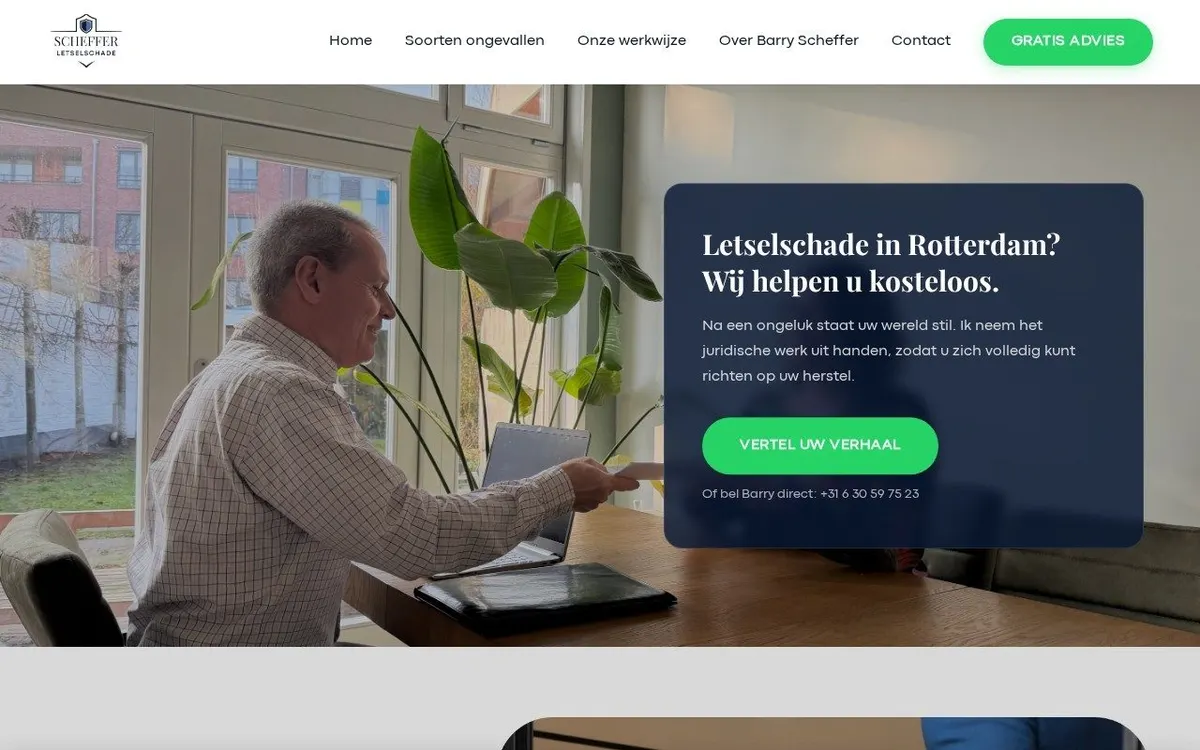 Homepage van de website van Scheffer Letselschade